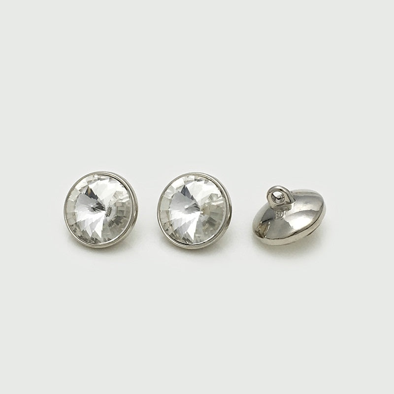10-20mm Metal Buttons with Colorful Crystal and Shank 20pcs Silver