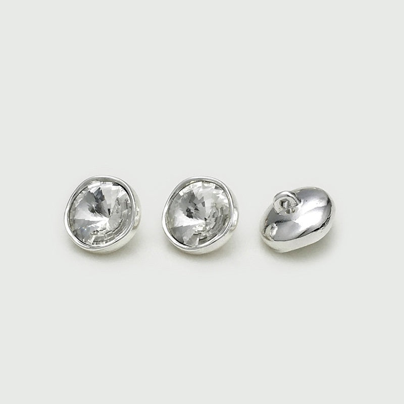 10-20mm Metal Buttons with Colorful Crystal and Shank 20pcs White