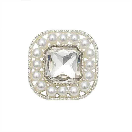 19mm Square Pearl & Rhinestone Buttons with Shank 20pcs