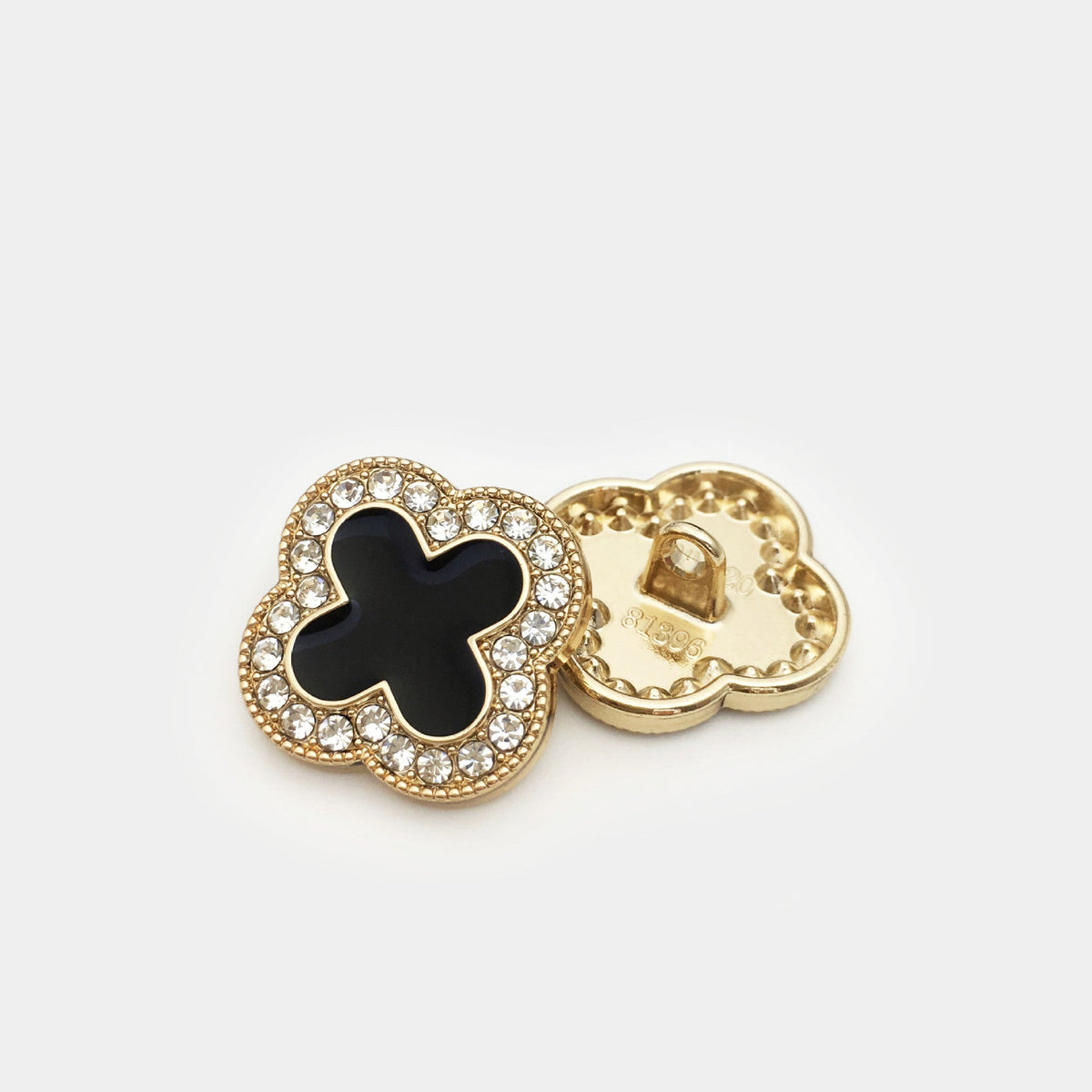 11/15/20mm Clover Diamond Metal Buttons with Shank 20pcs Gold Black