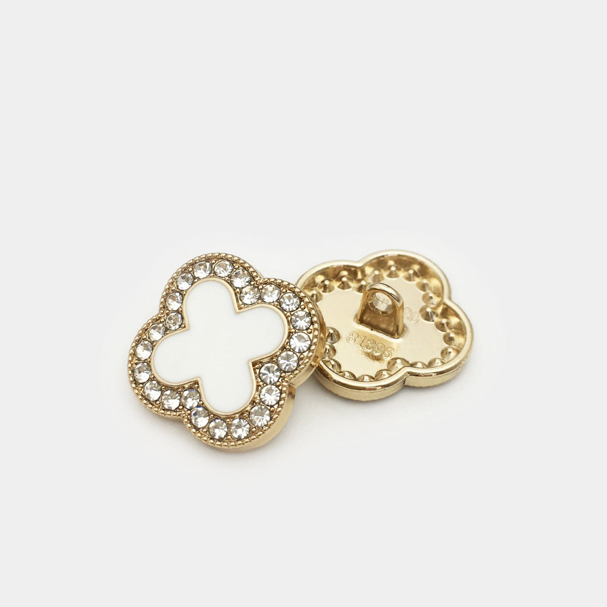 11/15/20mm Clover Diamond Metal Buttons with Shank 20pcs Gold White