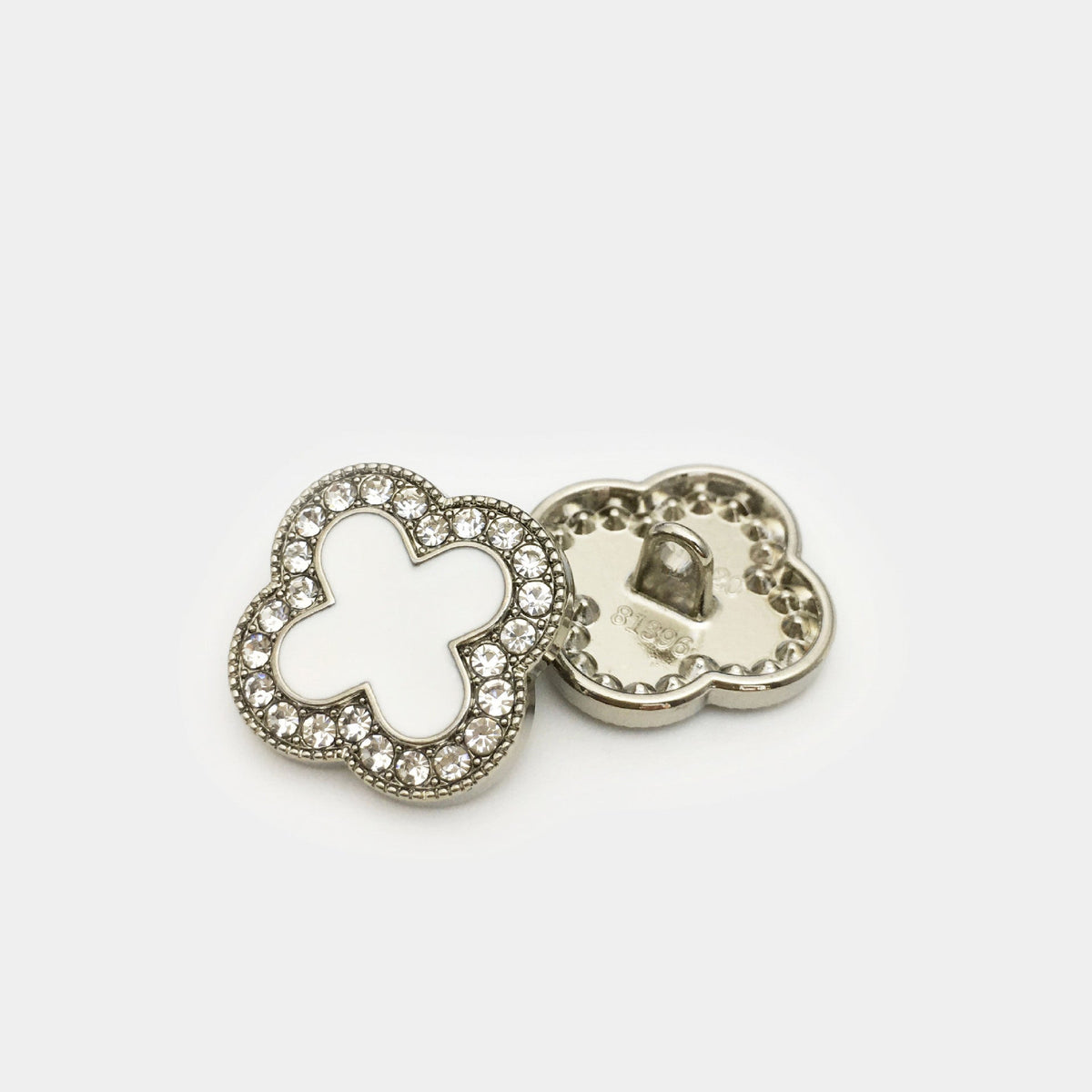 11/15/20mm Clover Diamond Metal Buttons with Shank 20pcs Silver White