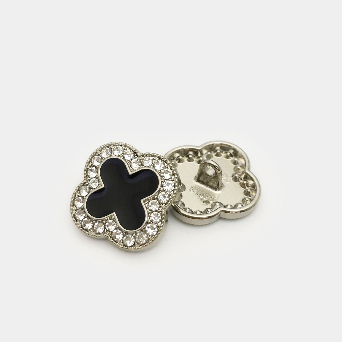 11/15/20mm Clover Diamond Metal Buttons with Shank 20pcs Silver Black