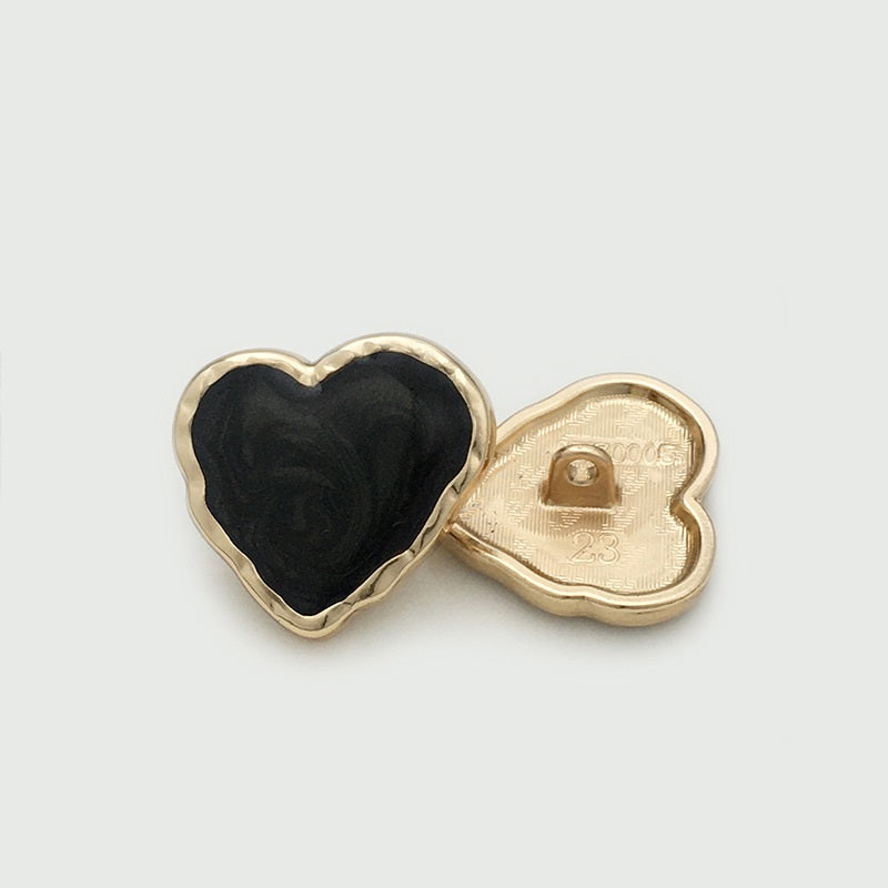 15-25mm Irregular Enamel Heart Shaped Metal Buttons 20pcs Black