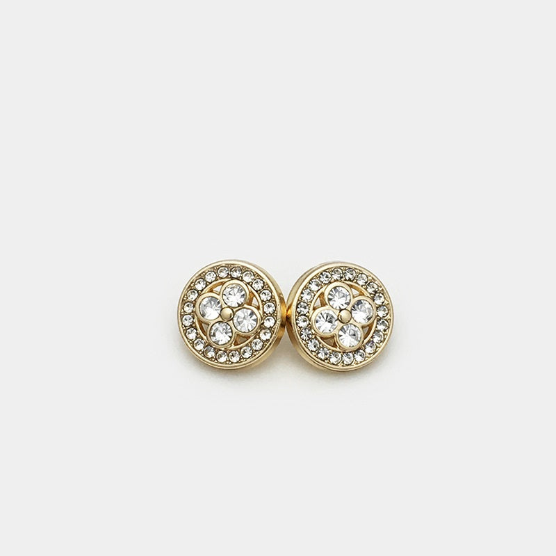 11mm Gold Silver Metal Round Clover Diamond Cufflinks Buttons 20pcs Gold