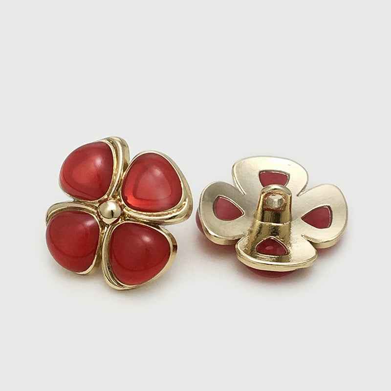 17.5/20/22.5mm Four-Leaf Clover Cat's-Eye Stone Metal Buttons 12pcs Red