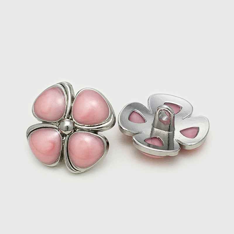 17.5/20/22.5mm Four-Leaf Clover Cat's-Eye Stone Metal Buttons 12pcs Pink
