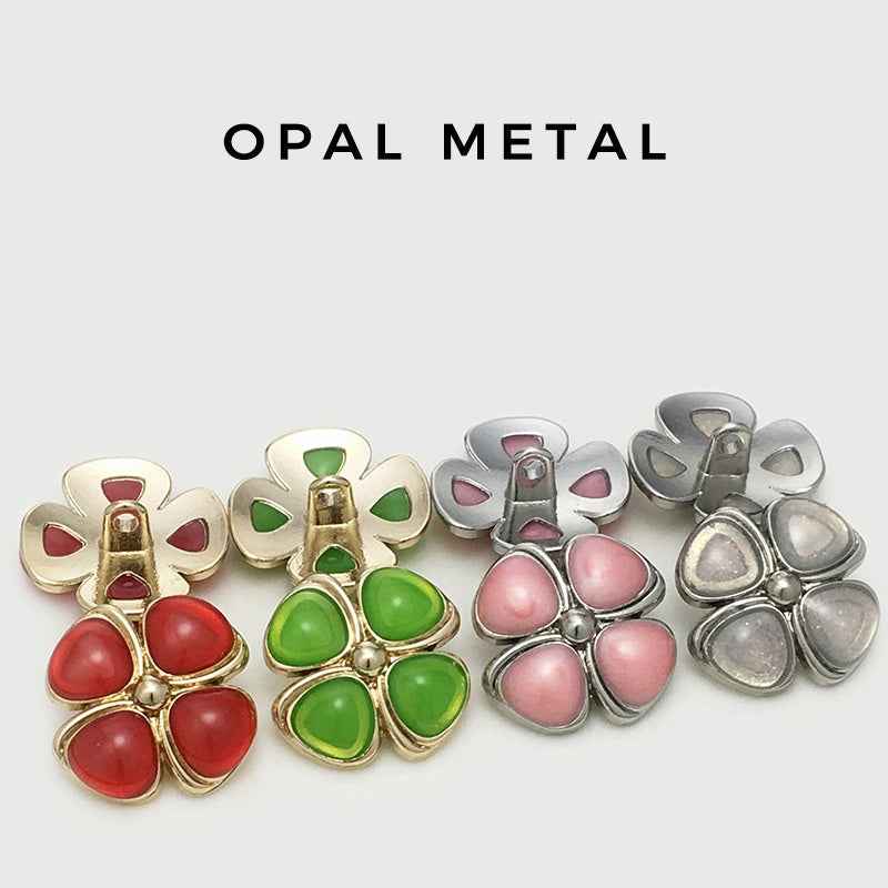 17.5/20/22.5mm Four-Leaf Clover Cat's-Eye Stone Metal Buttons 12pcs