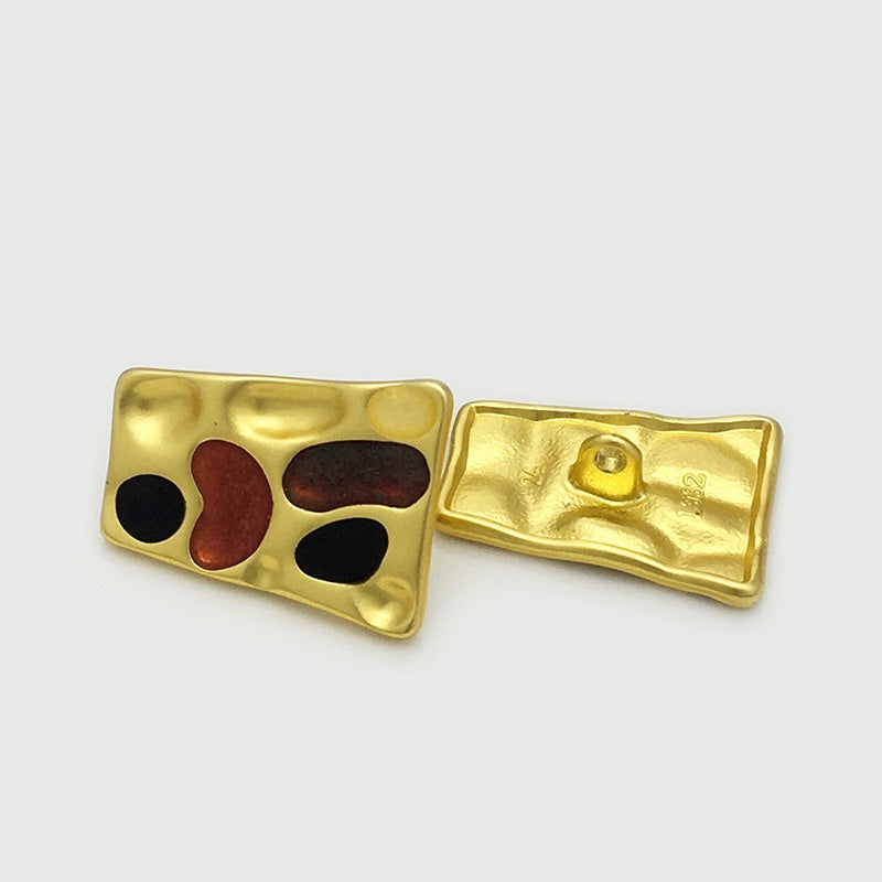 24mm Concave Irregular Trapezoidal Metal Buttons for Coats 12pcs Gold Red