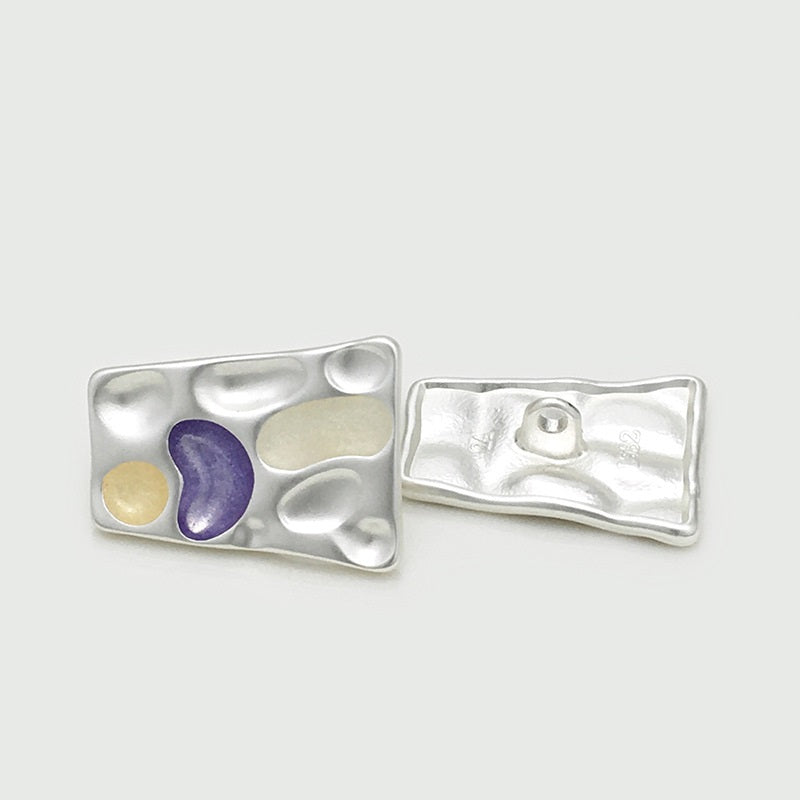 24mm Concave Irregular Trapezoidal Metal Buttons for Coats 12pcs Silver Blue