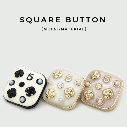 10/16/21mm Square Metal Buttons Number 5 Flower Pearl 12pcs