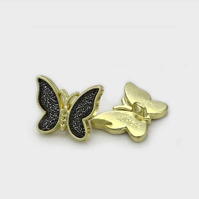 20mm Vintage 3D Butterfly Metal Buttons for Women's Outerwear 12pcs Black