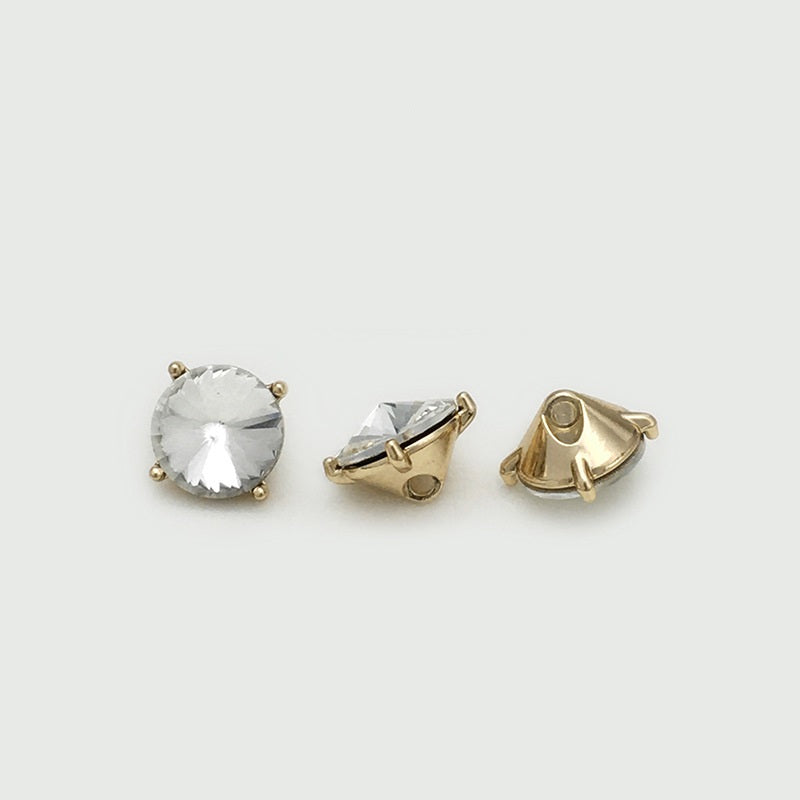 10mm Colored Crystal Metal Buttons with Concealed Holes 20pcs Gold White