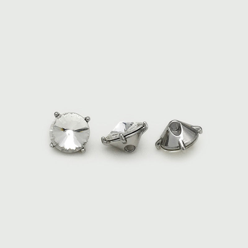 10mm Colored Crystal Metal Buttons with Concealed Holes 20pcs Silver