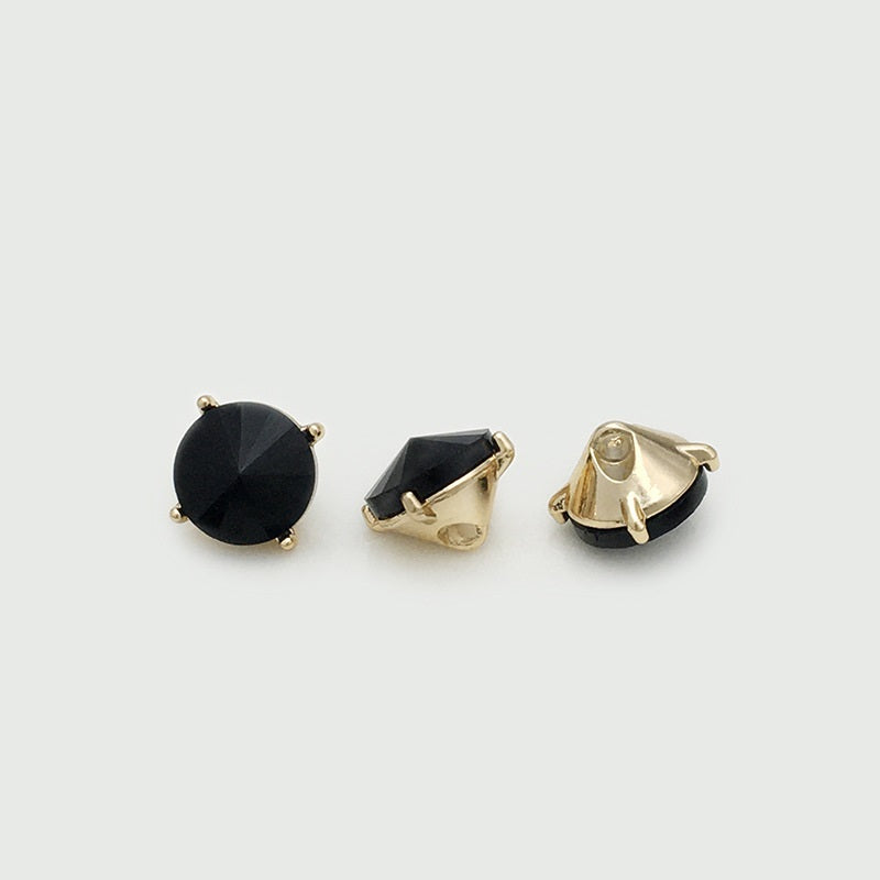 10mm Colored Crystal Metal Buttons with Concealed Holes 20pcs Black