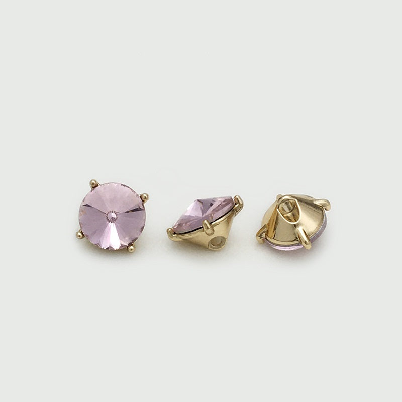 10mm Colored Crystal Metal Buttons with Concealed Holes 20pcs Pink