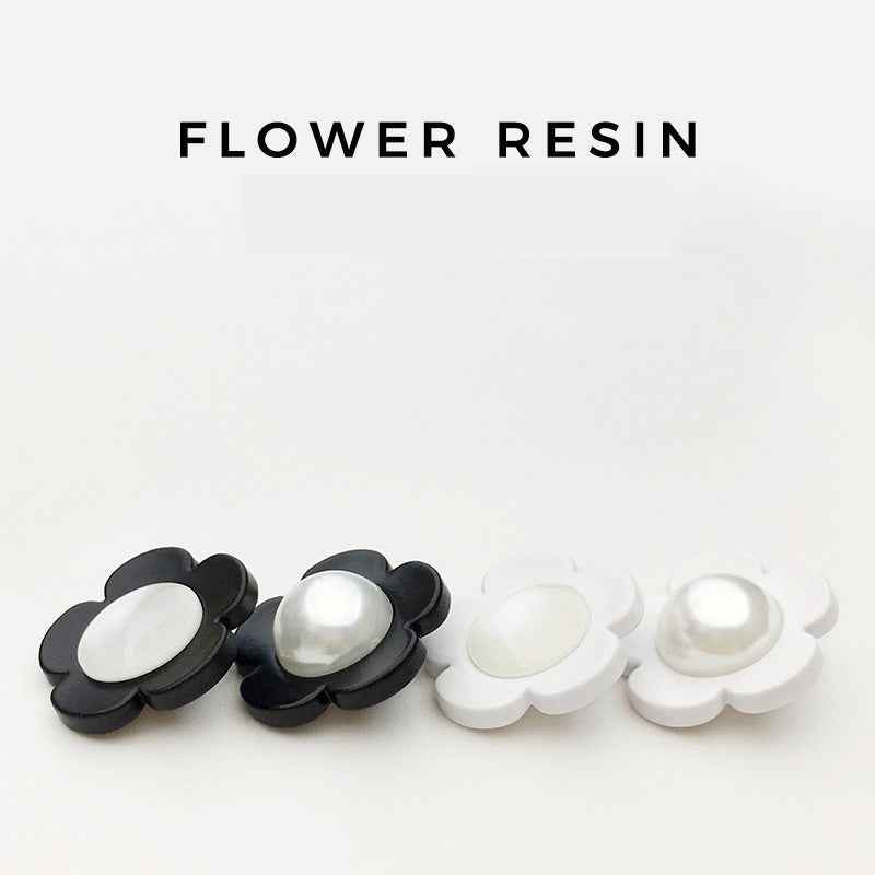 17.5/22.5mm Black White Floral Cat's-Eye Pearl Resin Buttons 20pcs