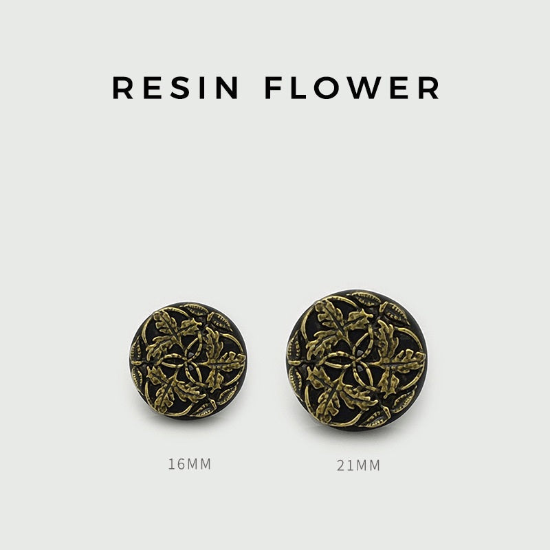 16/21mm Branch Flower Antique Gold Silver Round Resin Metal Buttons 20pcs