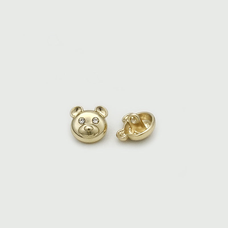 12mm Gold Silver Bear Head Shaped Diamond Metal Buttons 20pcs Gold
