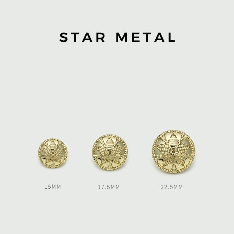 15/17.5/22.5mm Gold & Silver Star Pattern Metal Buttons with Shanks 20pcs