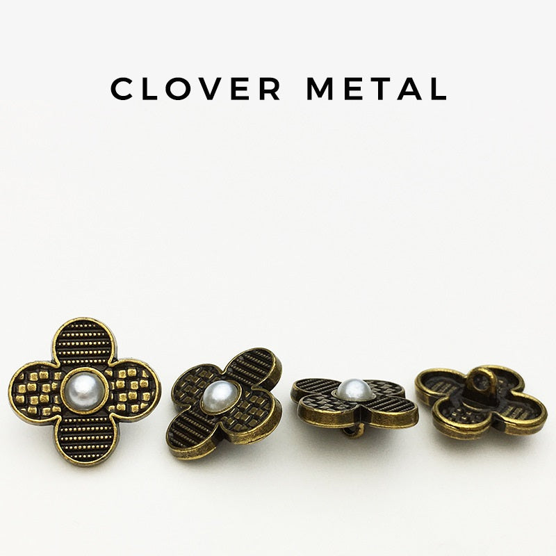 17.5/22.5mm Vintage Black & Silver Four-Leaf Clover Metal Buttons 20pcs