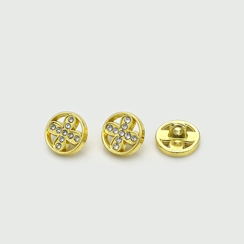 10mm Gold Silver Round Four-Leaf Clover Diamond Metal Buttons 30pcs Gold