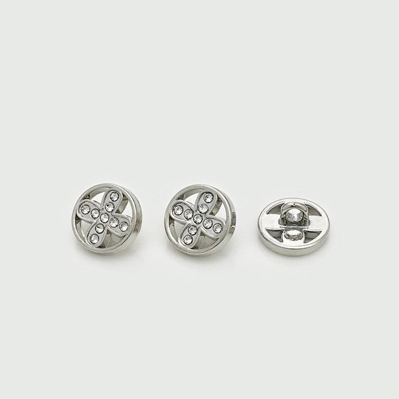 10mm Gold Silver Round Four-Leaf Clover Diamond Metal Buttons 30pcs Silver