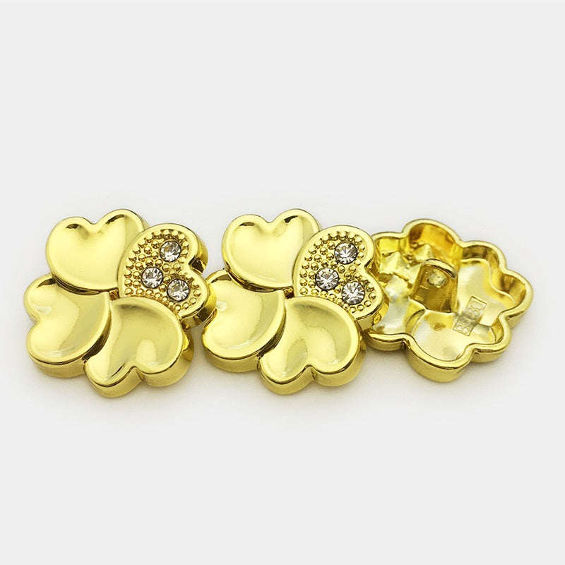 25mm Gold Silver Four-Leafed Clover Diamond Metal Buttons 20pcs Gold