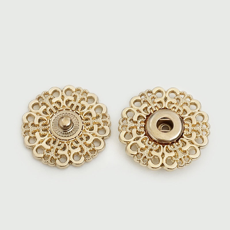 15-30mm Gold & Silver Hollow Flower Metal Snap Buttons Gold