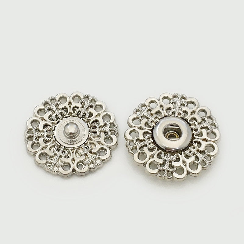 15-30mm Gold & Silver Hollow Flower Metal Snap Buttons Silver