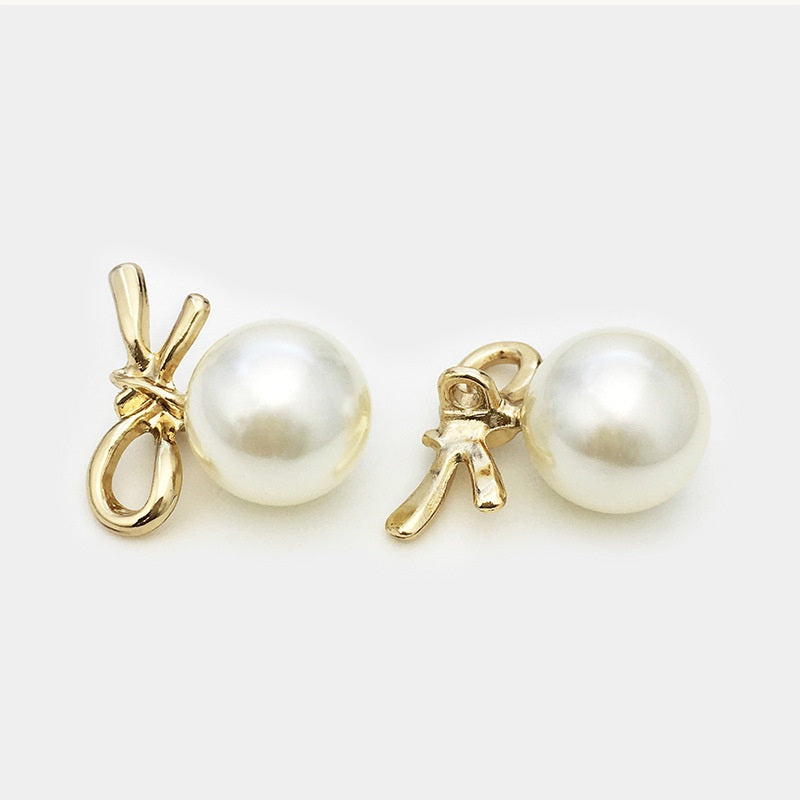 23mm Gold & Silver French Bow Knot Pearl Metal Buttons 12PCS Gold