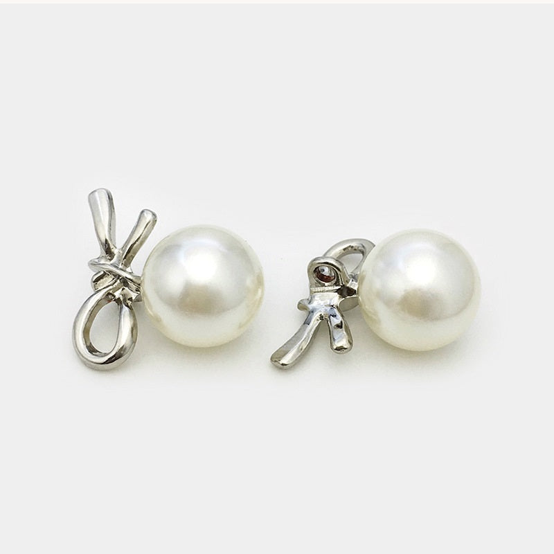 23mm Gold & Silver French Bow Knot Pearl Metal Buttons 12PCS Silver