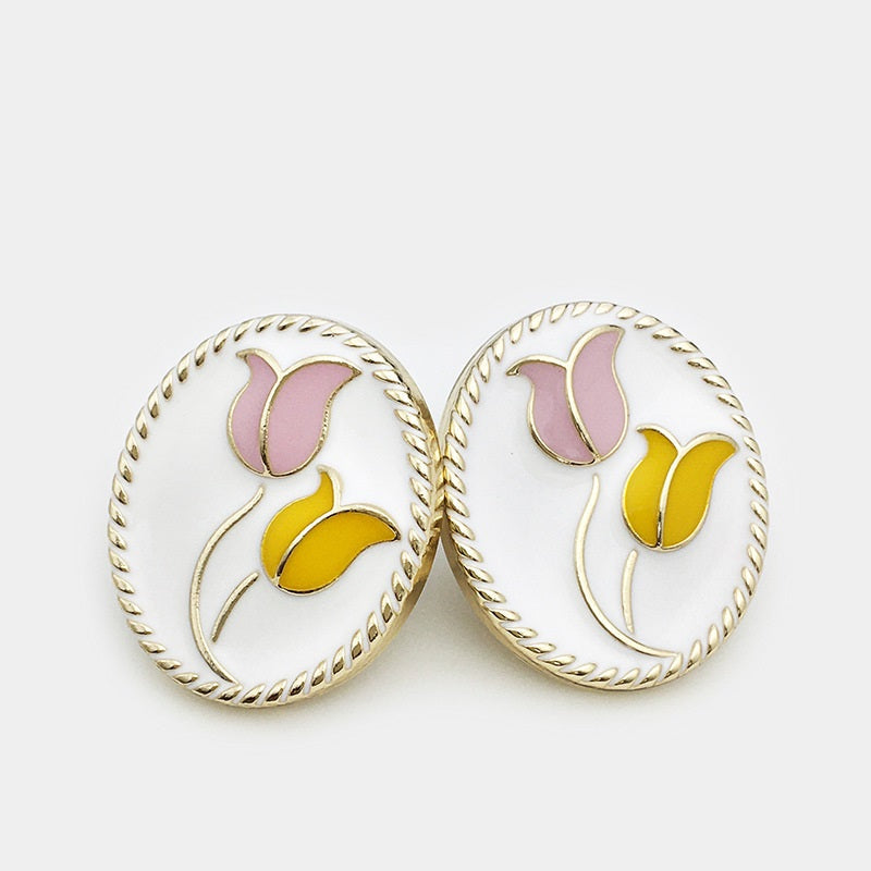 17/21mm Oval Tulip Flower Metal Jacket Buttons 20PCS White