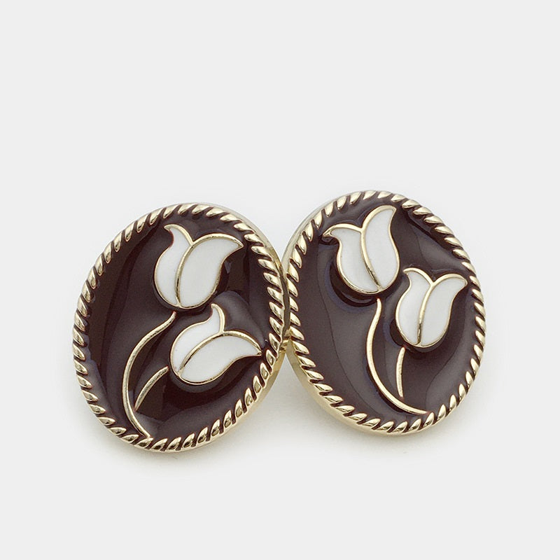 17/21mm Oval Tulip Flower Metal Jacket Buttons 20PCS Coffee