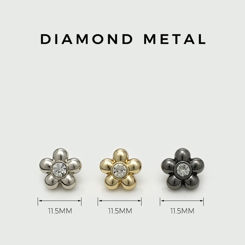 11mm Gold Silver Black Diamond Flower Metal Shirt Buttons 30pcs