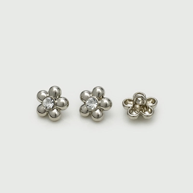 11mm Gold Silver Black Diamond Flower Metal Shirt Buttons 30pcs Silver