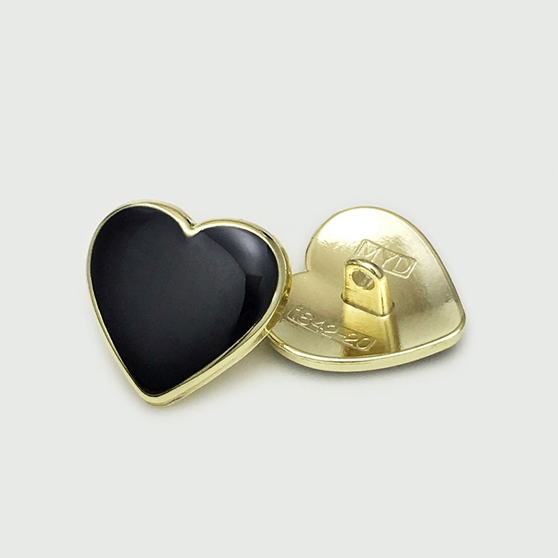 11/17.5/20mm Black Heart-Shaped Metal Buttons 20pcs Gold
