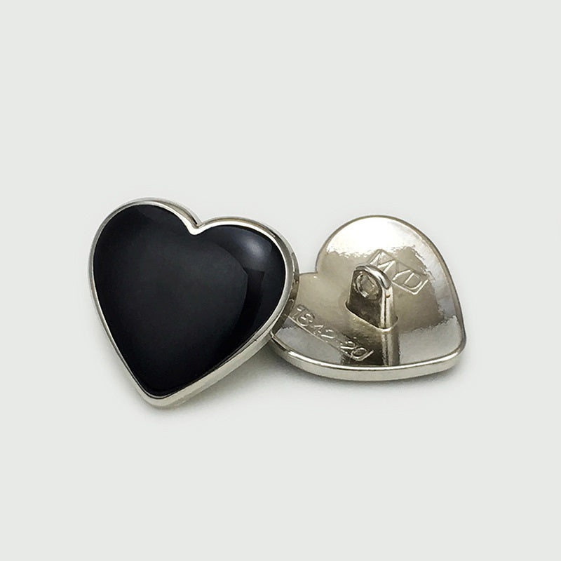 11/17.5/20mm Black Heart-Shaped Metal Buttons 20pcs Silver