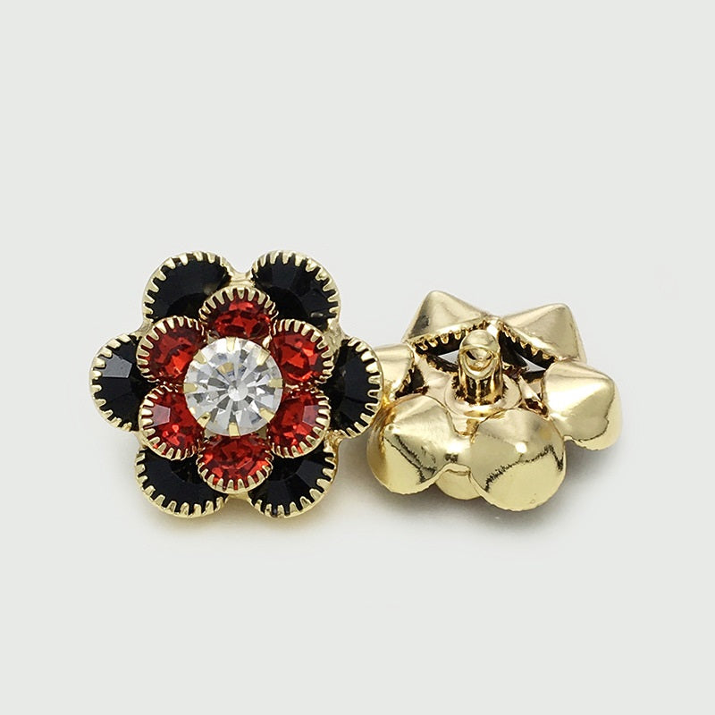 25mm Red Blue Black Diamond Flower Metal Buttons 6pcs Black