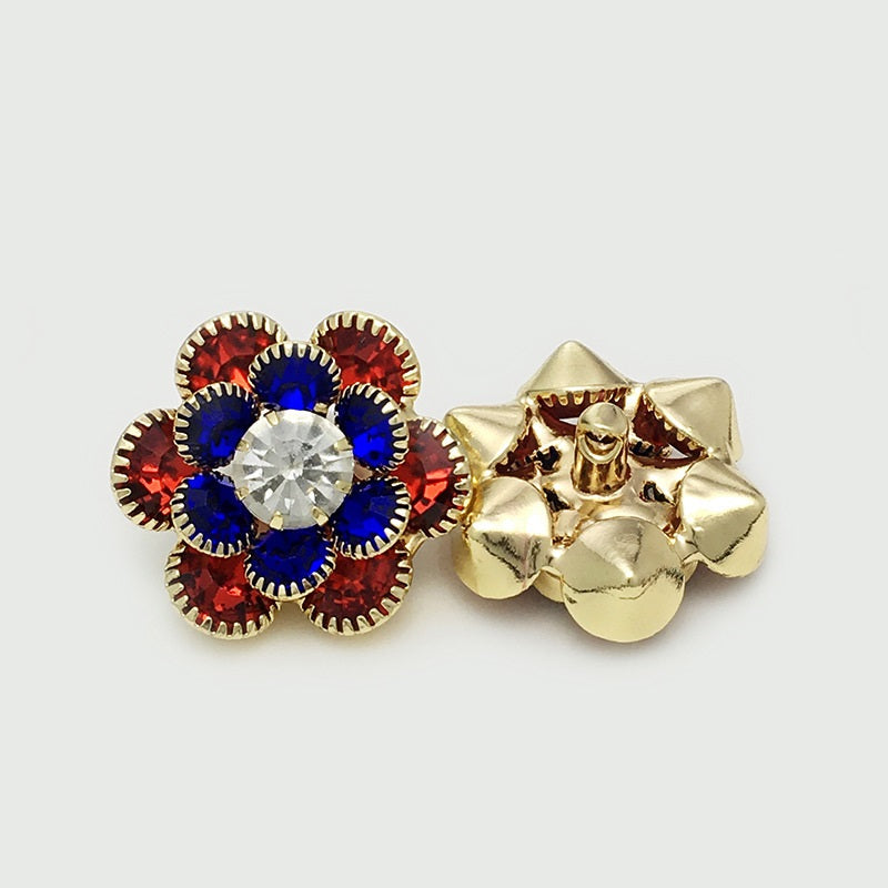 25mm Red Blue Black Diamond Flower Metal Buttons 6pcs Red
