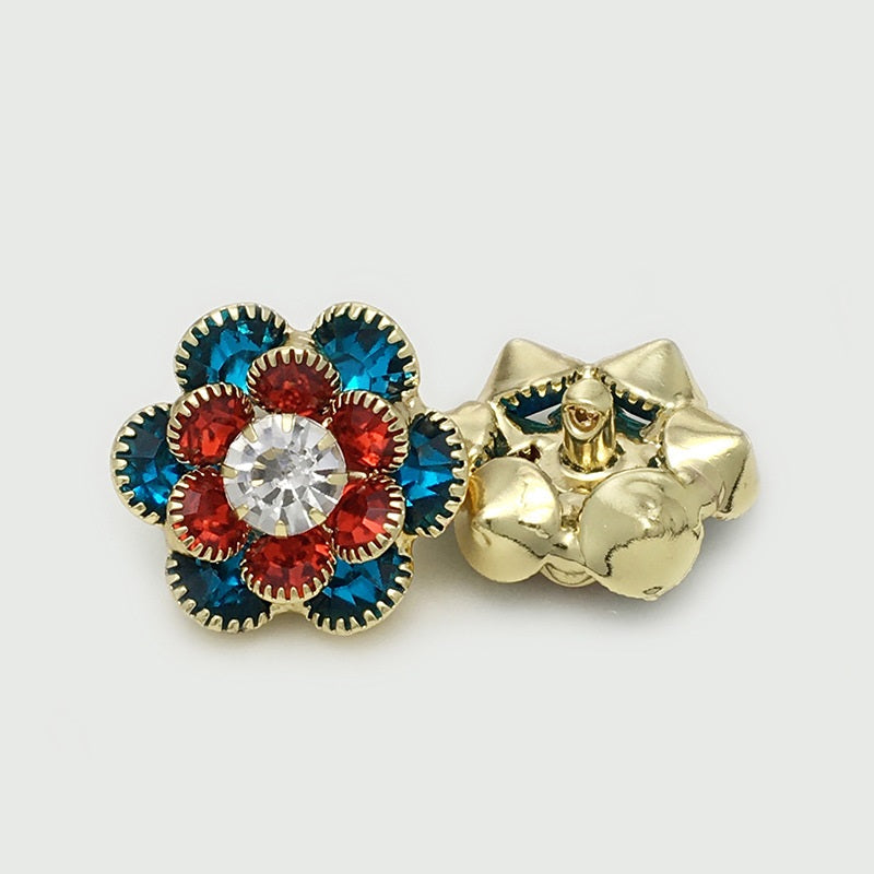 25mm Red Blue Black Diamond Flower Metal Buttons 6pcs Blue