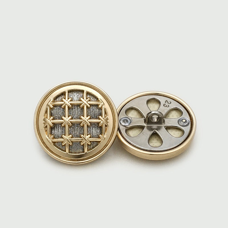 17.5/22.5mm Round Knit Grid Metal Buttons with Fine Sparkle 12pcs Gold