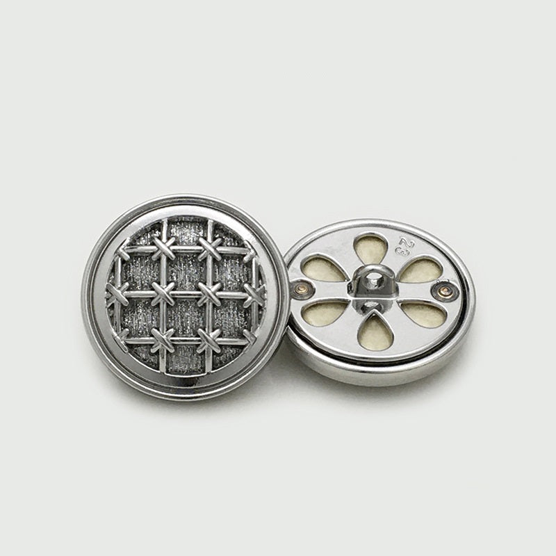 17.5/22.5mm Round Knit Grid Metal Buttons with Fine Sparkle 12pcs Silver