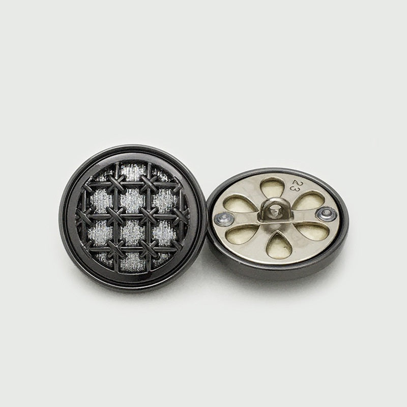 17.5/22.5mm Round Knit Grid Metal Buttons with Fine Sparkle 12pcs Gun Black