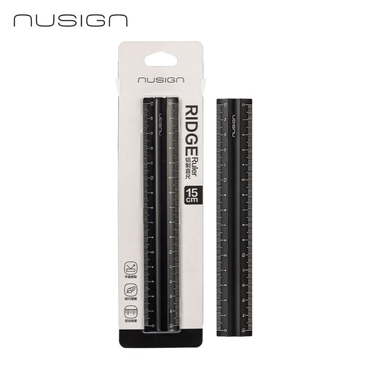 DELI NUSIGN 15cm Anti-Slip Aluminum Ridge Ruler 2 Pack Black