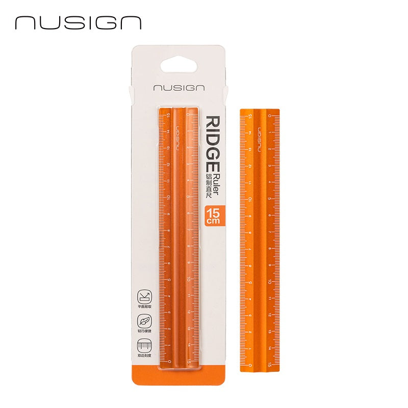 DELI NUSIGN 15cm Anti-Slip Aluminum Ridge Ruler 2 Pack Orange