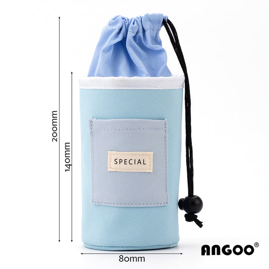 Angoo Drawstring Stand-Up Pencil Case 20-Marker Organizer Desk Pen Holder Light Blue