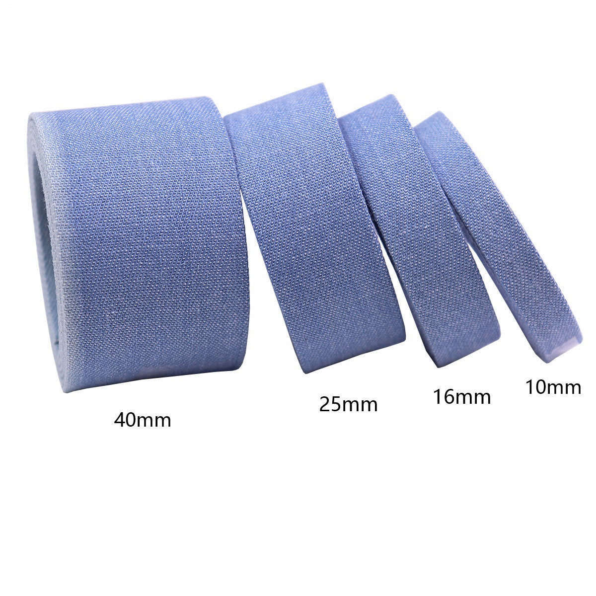 10mm/16mm/25mm/40mm Denim Fabric Edge Binding Ribbon 10 Yards Light Blue