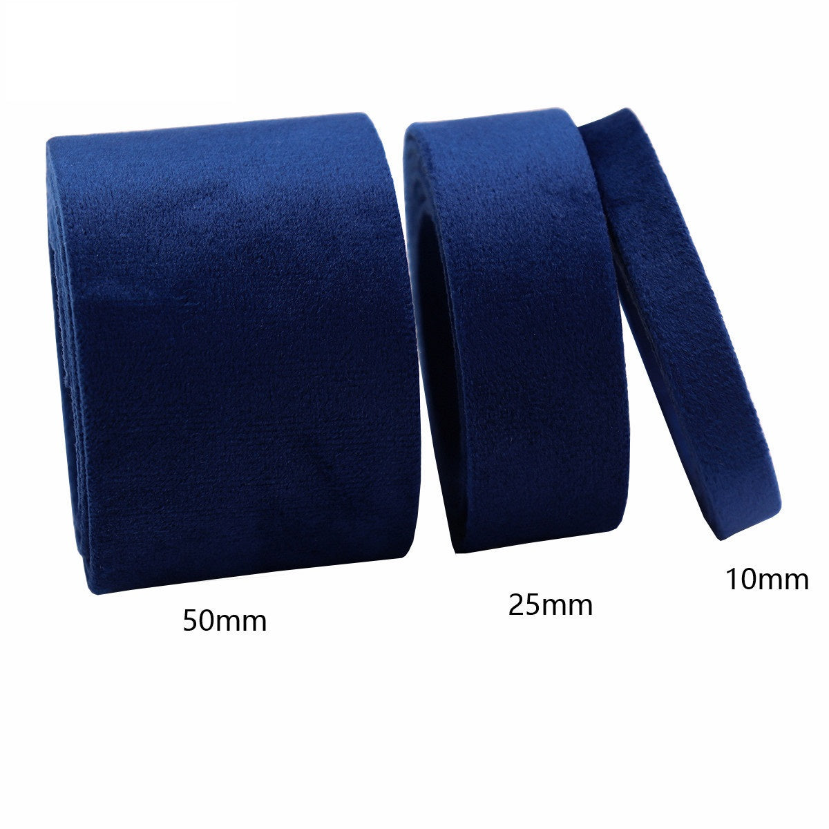 10/25/50mm Liss Velvet Bias Tape Ribbon - 3 Mixed Size Pack Dark Blue