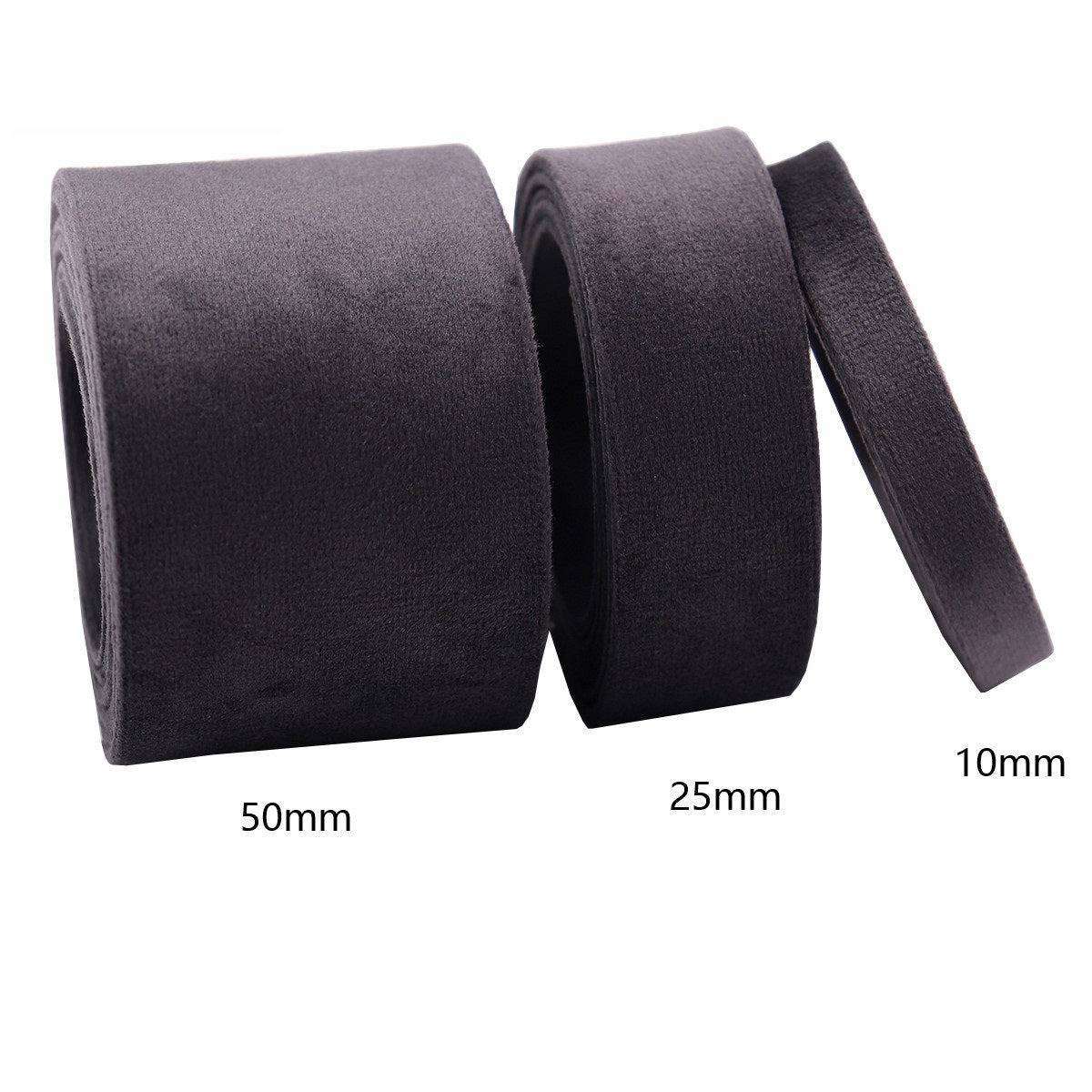 10/25/50mm Liss Velvet Bias Tape Ribbon - 3 Mixed Size Pack Dark Grey